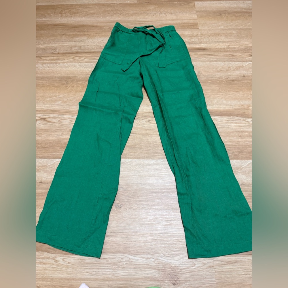 Women’s Wide-Leg Green Linen Pants